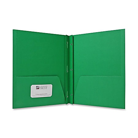Sparco 2-Pocket Folders with Fasteners - Letter - 8 1/2" x 11" Sheet Size - 100 Sheet Capacity - 3 Fastener(s) - 1/2" Fastener Capacity - 2 Internal Pocket(s) - Embossed Paper - Green - 25 / Box