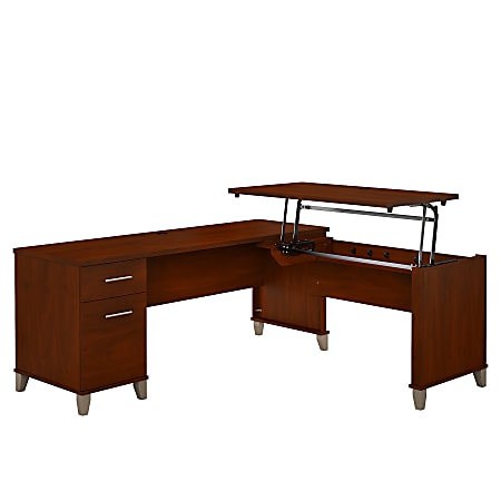 Bush Furniture Somerset 3 Position Sit to Stand L Shaped Desk, 72"W, Hansen Cherry, Standard Delivery