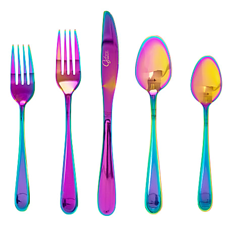Gibson Home Stravida 20-Piece Stainless Steel Flatware Set, Assorted, Rainbow