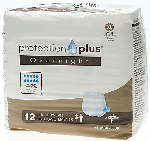 Protection Plus Overnight Protective Underwear, X-Large, 56 - 68", White, Bag Of 12