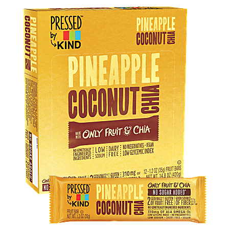 KIND Pressed Pineapple Coconut Chia Fruit Bars, 1.4 Oz, Box Of 12