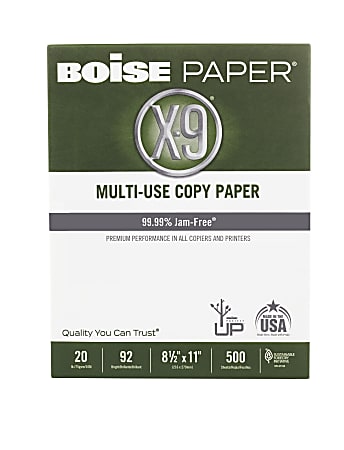 Boise® X-9® Multi-Use Printer & Copy Paper, White, Letter (8.5" x 11"), 500 Sheets Per Ream, 20 Lb, 92 Brightness