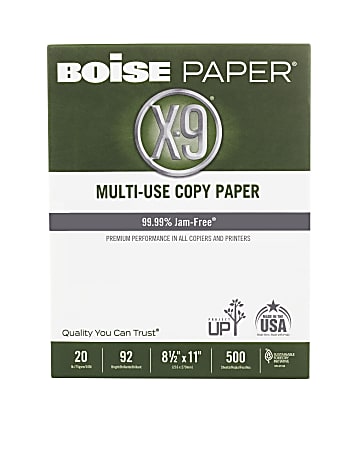 Boise® X-9® Multi-Use Printer & Copy Paper, 1 Ream, White, Letter (8.5" x 11"), 500 Sheets Per Ream, 20 Lb, 92 Brightness, OX9001NEA