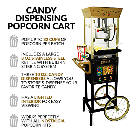 Nostalgia Candy Snack Dispensing Popcorn Cart 8 Oz Black - Office Depot