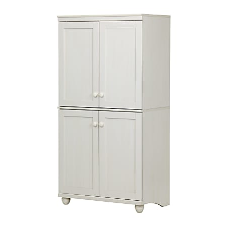 South Shore Hopedale 4-Door Storage Armoire, 2 Fixed Shelves, 2 Adjustable Shelves, White Wash