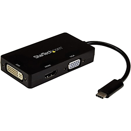 StarTech.com USB-C Multiport Video Adapter - 3-in-1 USB Type-C Video Adapter - USB-C to VGA, DVI, HDMI - 4K 30 Hz - CDPVGDVHDBP - 3-IN-1 USB C Adapter: USB C to VGA Adapter USB C to DVI Adapter or USB-C to HDMI Adapter - 4K USB-C multiport adapter