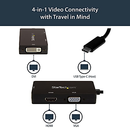 StarTech.com USB C Multiport Video Adapter 3 in 1 USB Type C Video Adapter  USB C to VGA DVI HDMI 4K 30 Hz CDPVGDVHDBP 3 IN 1 USB C Adapter USB C