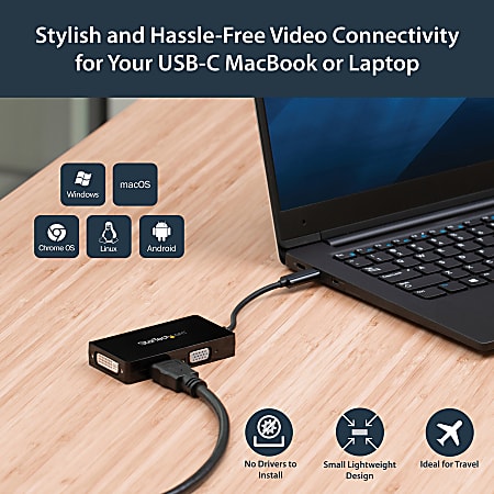 StarTech.com USB C Multiport Video Adapter 3 in 1 USB Type C Video Adapter  USB C to VGA DVI HDMI 4K 30 Hz CDPVGDVHDBP 3 IN 1 USB C Adapter USB C