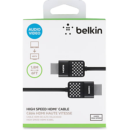 Belkin HDMI Cable - 5.91 ft HDMI A/V Cable for TV, Audio/Video Device, Satellite Receiver, MacBook - First End: HDMI Digital Audio/Video - Male - Second End: HDMI Digital Audio/Video - Male - Gold Plated Contact - Black - 1 Each