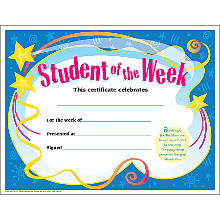 Trend Student of The Week Award Certificate - Trend Student of The Week Award Certificate -