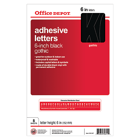 Stick-On Vinyl Letters, Helvetica, Black, 6"