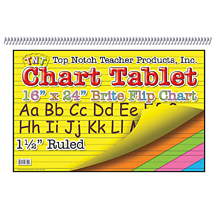 Top Notch® Brite Chart Tablets, 16" x 24", 1 1/2" Ruled, Assorted Colors, Pack Of 3