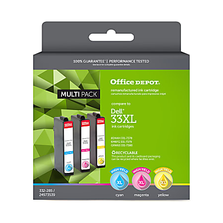 Office Depot® Brand Remanufactured High-Yield Cyan, Magenta, Yellow Ink Cartridge Replacement For Dell™ 33XL, Pack Of 3, ODD33XLMP