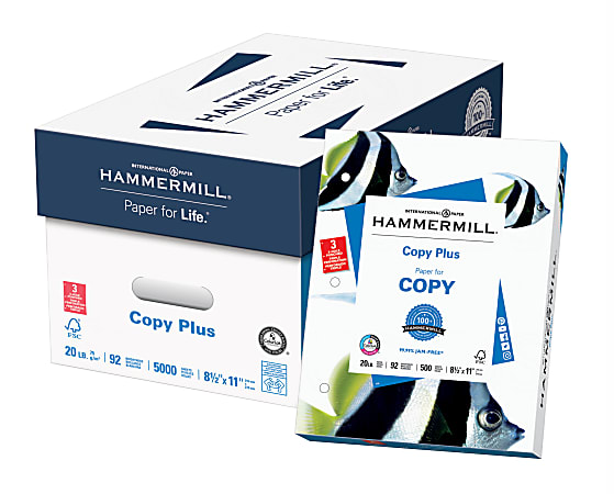Hammermill® 3-Hole Punched Multi-Use Printer & Copy Paper, White, Letter (8.5" x 11"), 5000 Sheets Per Case, 20 Lb, 92 Brightness