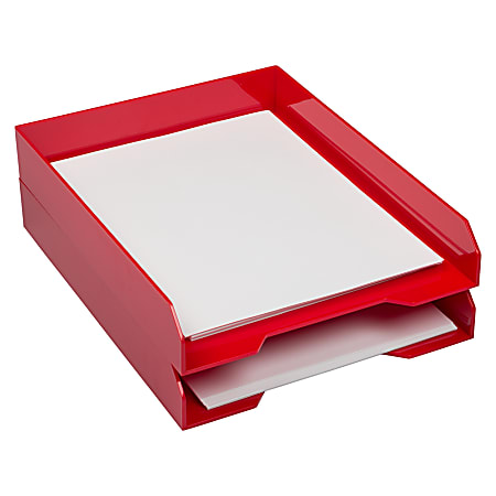 JAM Paper® Stackable Paper Trays, 2"H x 9-3/4"W x 12-1/2"D, Red, Pack Of 2 Trays