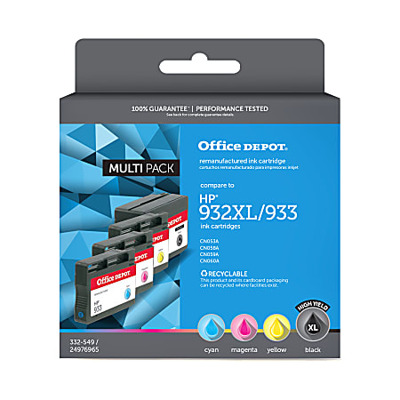 Office Depot® Brand Remanufactured High-Yield Black And Cyan, Magenta, Yellow Ink Cartridge Replacement For HP 932XL, 933, Pack Of 4