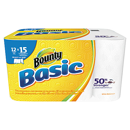 Bounty® Basic Select-A-Sheet® 1-Ply Paper Towels, 89 Sheets Per Roll, Pack Of 12 Rolls