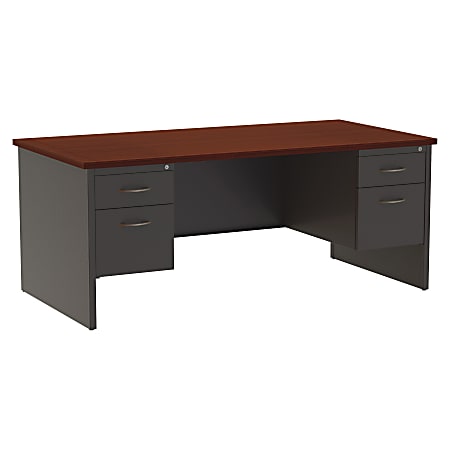 WorkPro® Modular 72"W x 36"D Double-Pedestal Computer Desk, Charcoal/Mahogany