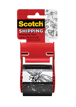 Scotch® Decorative Shipping And Packaging Tape With Dispenser, 2" x 13.8 Yd., Black Butterflies