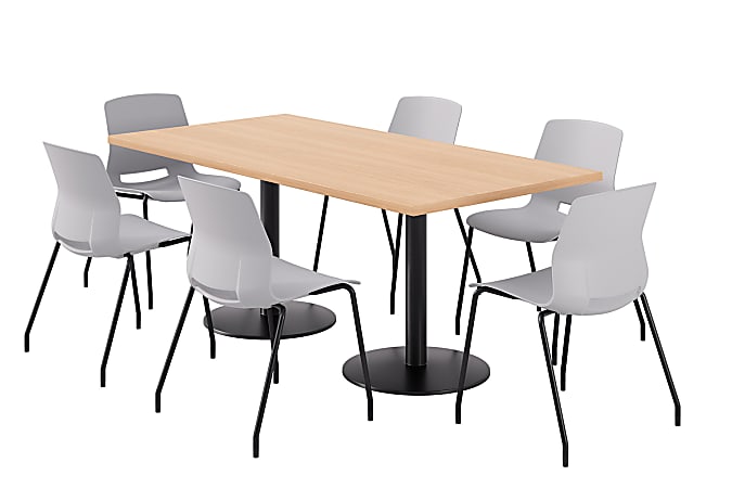 KFI Studios Proof Rectangle Pedestal Table With Imme Chairs, 31-3/4”H x 72”W x 36”D, Maple Top/Black Base/Light Gray Chairs