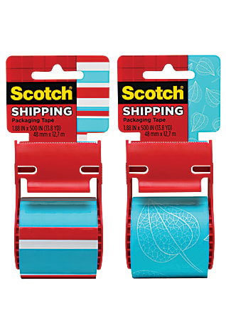 Scotch® Decorative Shipping And Packaging Tape With Dispenser, 2" x 13.8 Yd., Stripes/Leaf With Dots (No Design Choice)