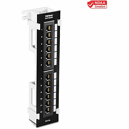 TRENDnet 12-Port Cat5e Unshielded Patch Panel, TC-P12C5V, Wall Mount, Included 89D Bracket, Vertical or Horizontal Installation, Compatible w/ Cat5e & Cat6 RJ45 Cabling, 110 IDC Type Terminal Blocks - 12-Port Cat5e Unshielded Wall Mount Patch Panel