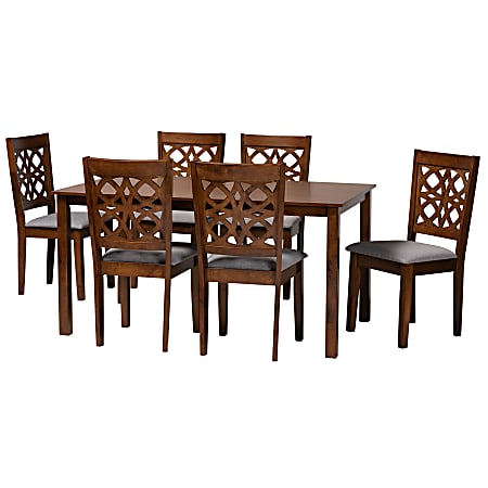 Baxton Studio Abigail Modern 7-Piece Dining Set, 29-3/16”H x 59-1/16”W x 35-7/16”D, Gray/Walnut Brown