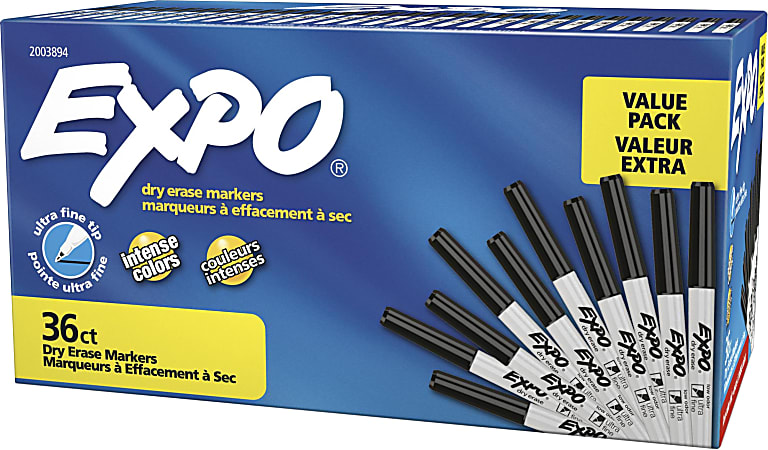 Expo® Black Low-Odor Fine Point Dry Erase Marker, Box Of 8