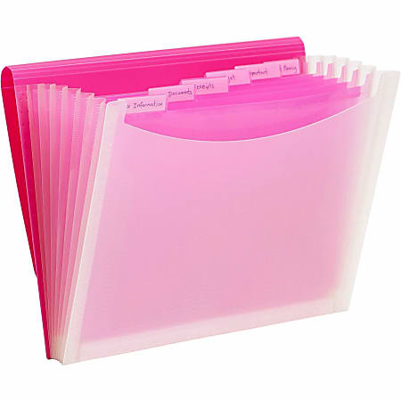 Smead Letter Expanding File - 8 1/2" x 11" - 7 Pocket(s) - 6 Divider(s) - Pink, Clear - 1 Each