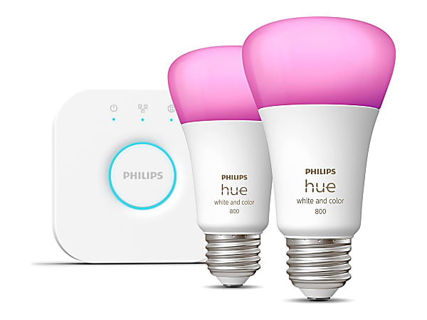Philips Hue White and Color Ambiance Starter Kit LED light bulb shape A19 E26 9.5 W equivalent 60 W warm to cool white light Office Depot