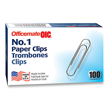 OIC® No. 1 Non-Skid Paper Clips, Standard, Silver, Box Of 100