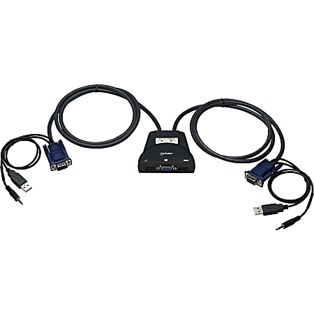 Manhattan 2-Port USB Mini KVM Switch with Audio Support - Operate two USB computers with one keyboard, mouse and monitor"