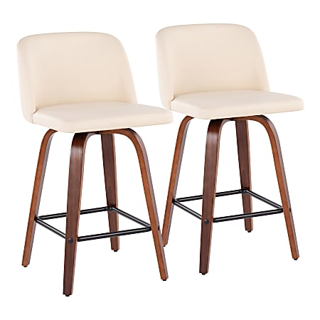 LumiSource Toriano Counter Stools, Cream/Walnut/Square Black Footrest, Set Of 2 Stools