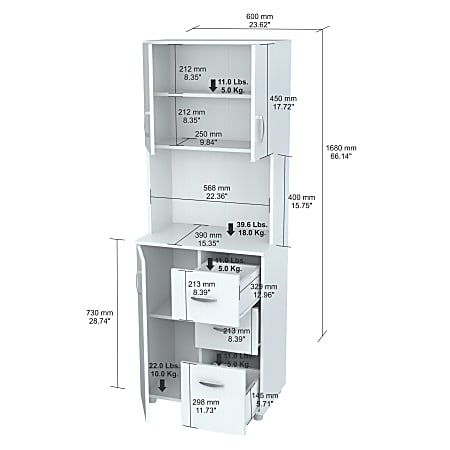 Inval Storage Cabinet With Microwave Stand 6 Shelves 66 H x 35 W x 15 D  Laricina White - Office Depot