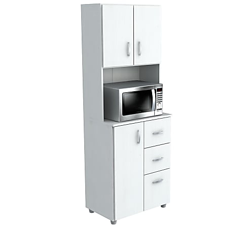 Inval Storage Cabinet With Microwave Stand, 4 Shelves, 66"H x 24"W x 15"D, Laricina White