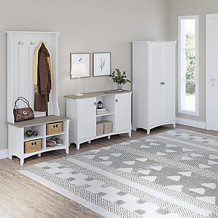 Bush Furniture Salinas Tall Storage Cabinet with Doors Shiplap GrayPure White Standard Delivery ODP Business Solutions