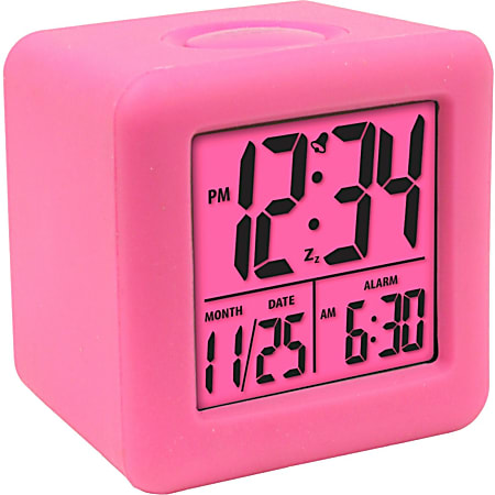 La Crosse Technology 70902 Soft Cube LCD Alarm Clock - Digital - Quartz - LCD - Pink/Silicone Rubber Case