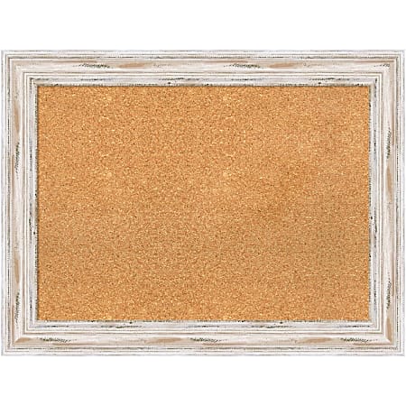 Amanti Art Cork Bulletin Board, 33" x 25", Natural, Alexandria Whitewash Wood Frame