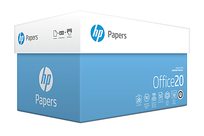 HP Office Multi-Use Print & Copy Paper, Letter Size (8 1/2" x 11"), 20 Lb, 92 (U.S.) Brightness, White, 500 Sheets Per Ream, Case Of 10 Reams