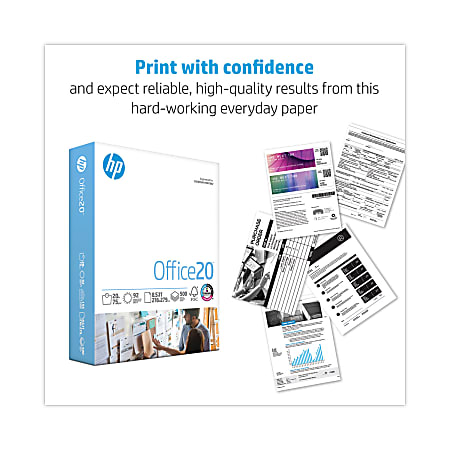 HP Office 20 Printer Paper, 92 Bright, 20 lb, White, 8-1/2 x 11, 10  Reams, 5000 Sheets