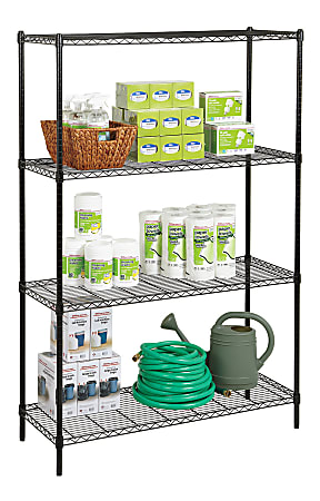 Realspace® Steel Wire Shelving, 4-Shelves, 72"H x 48"W x 18"D, Black