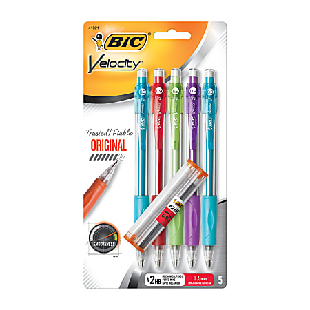 BIC® Velocity® Mechanical Pencils, 0.9mm, Assorted Barrel Colors, Pack Of 5