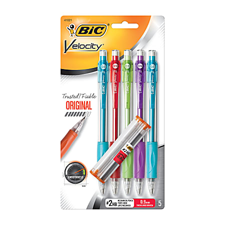 BIC® Velocity® Mechanical Pencils, 0.9mm, Assorted Barrel Colors,