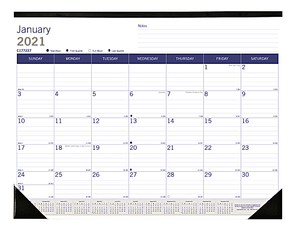 Blueline® Duraglobe™ Monthly Desk Pad, 22" x 17", FSC® Certified, Blue/Grey, January 2021 till December 2021