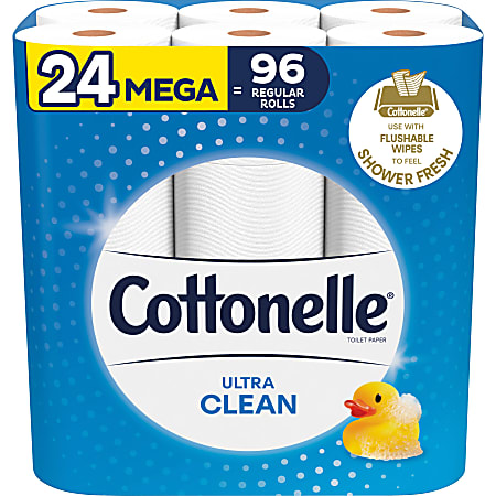 Cottonelle Ultra Clean Mega Bathroom Tissue, White, 312 Sheets Per Roll, Pack Of 24 Rolls