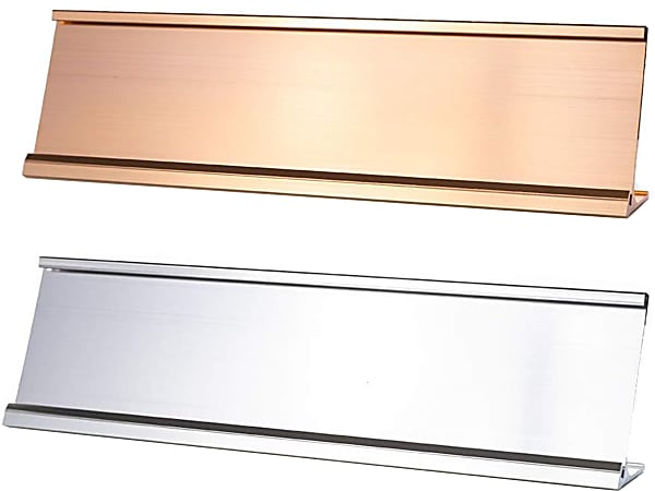 Slide-In Metal Wraparound Desk Sign Holder Gold or Silver, 2" x 12"