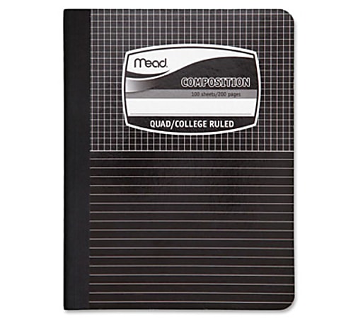 Mead Black Cover Graph Composition Book - 100 Sheets - Sewn/Glued - 15 lb Basis Weight - 7 1/2" x 9 3/4" - White Paper - Black Cover Marble - 1 Each