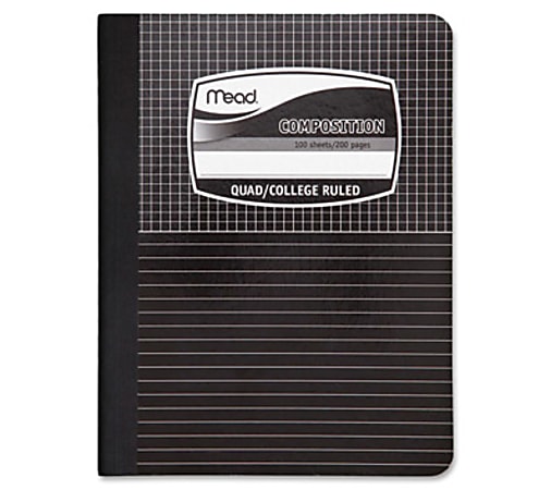 Mead Black Cover Graph Composition Book - 100 Sheets - Sewn/Glued - 15 lb Basis Weight - 7 1/2" x 9 3/4" - White Paper - Black Marble Cover - 1 Each