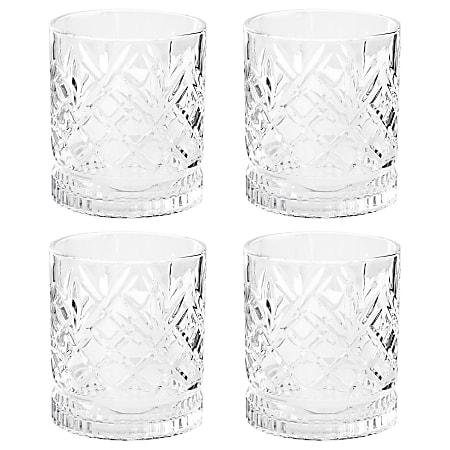 Gibson Home 4-Piece Diamond Embossed Double Old Fashioned Glassware Set, 13 Oz, Clear