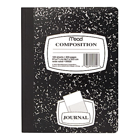 Mead® Journal Composition Book, 7 1/2" x 9 3/4", Wide Ruled, 50 Sheets, Black Marble